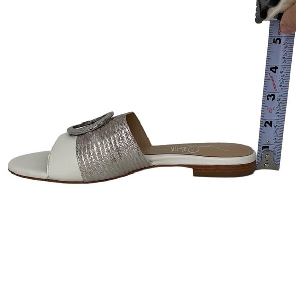 Joan Oloff Sandals Flats White Leather Silver Buckle Size 6.5 - Picture 9 of 13